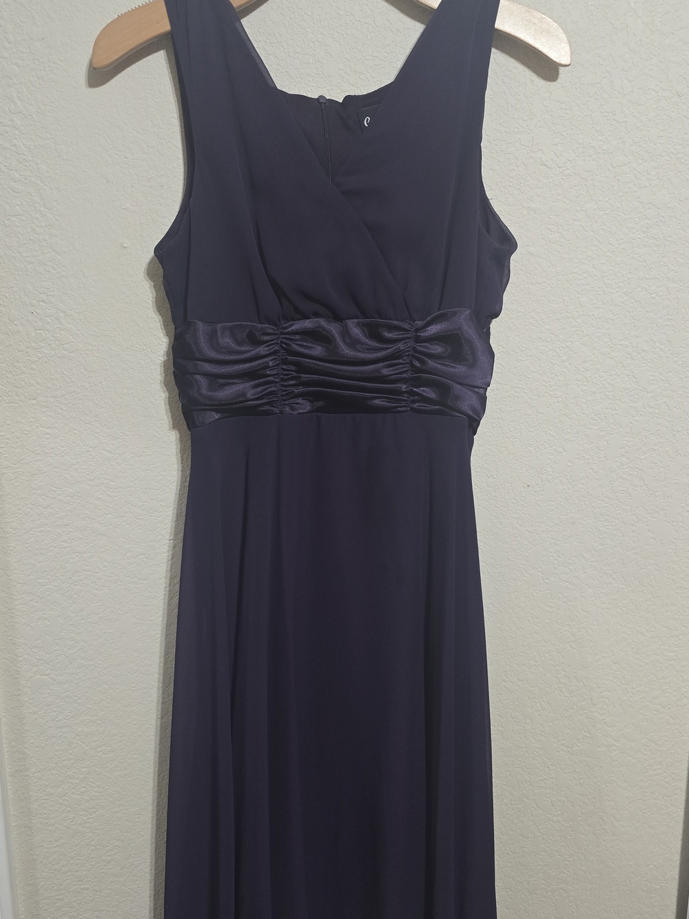 Sleeveless Deep Purple/plum Midi Dress with Satin Ruched Waistband